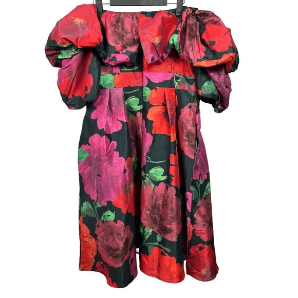New York & Company Floral Print Off Shoulder Flare Dress Multicolor Sz Large NWT - Picture 4 of 13